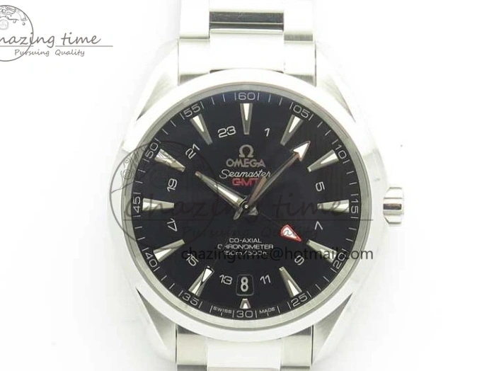 0310 Stylish Aqua Terra 150M GMT SS VSF 1:1 Best Edition Black Textured Dial on SS Bracelet A8605 Super Clone 8055